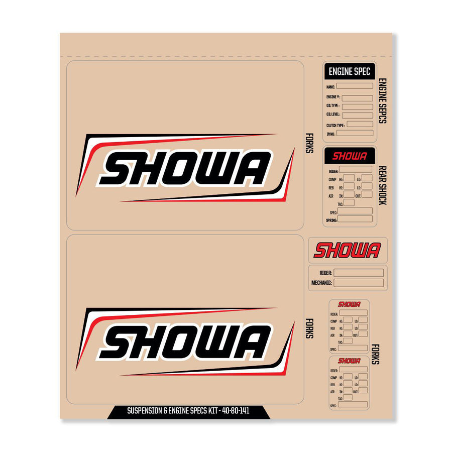 SHOWA DECAL KIT BLK SHOWA FORK/SHOCK/ENG SPEC