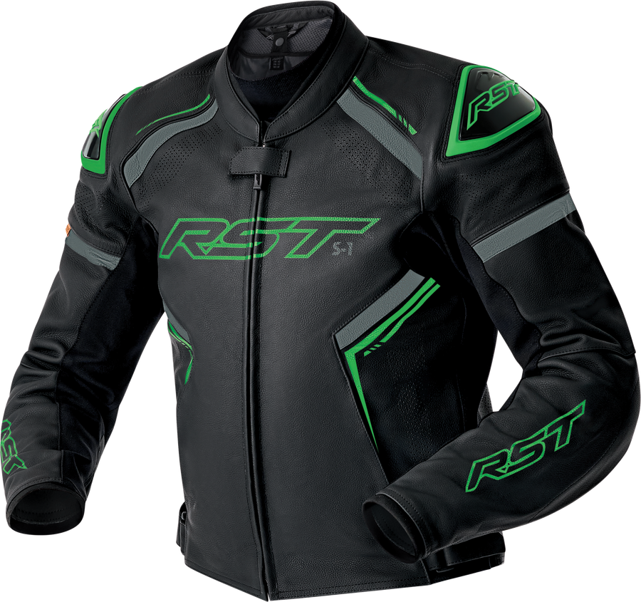 S1 D3O LEATHER JACKET BLK/GRY/FLO GRN SM