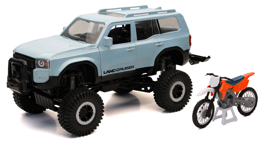 1:18 SCALE TRUCK/RACE BIKE LAND CRUISER/ORANGE RACE BIKE | 37586