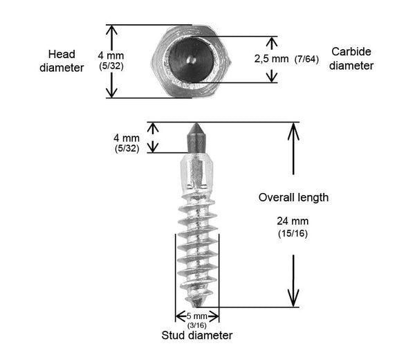 15/16"-24MM STD SCREW STUDS QTY 150 | ST-24150R