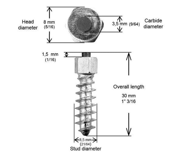 1 1/8"-30MM STD SCREW STUDS QTY 200 | ST-30200