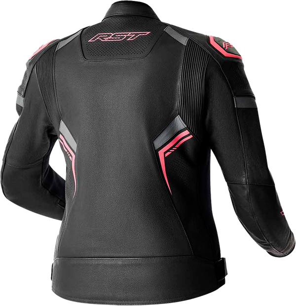 WOMENS S1 D3O LEATHER JACKET BLK/FLO PINK