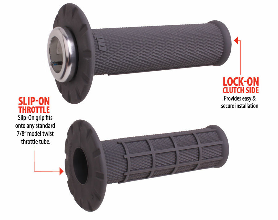 UNIVERSAL LOCK-ON GRIPS HALF-WAFFLE GRAPHITE/SILVER
