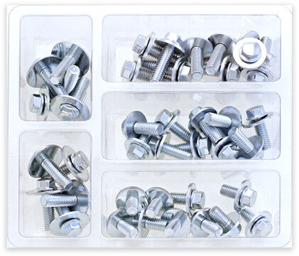 8MM HEX FLANGE BOLT ASSORTMENT W/16MM WASHER 40 PIECE KIT | SV-M6SEMS