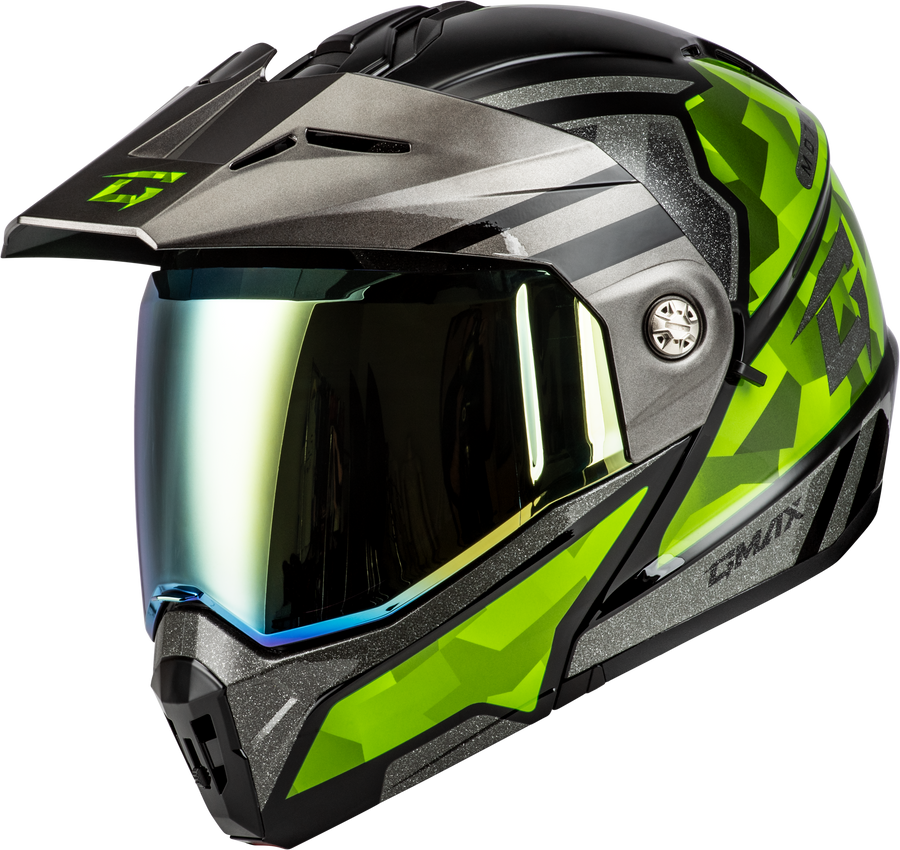 MD-74 STRIKER MODULAR HELMET W GLD SHLD BLK/SLVR/GRN MTLC MD