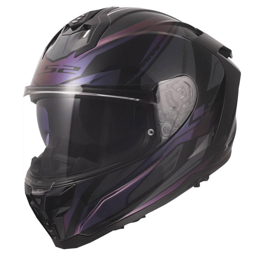 Challenger II Savage Full Face Motorcycle Helmet W/SunShield Chameleon Black Purple Green