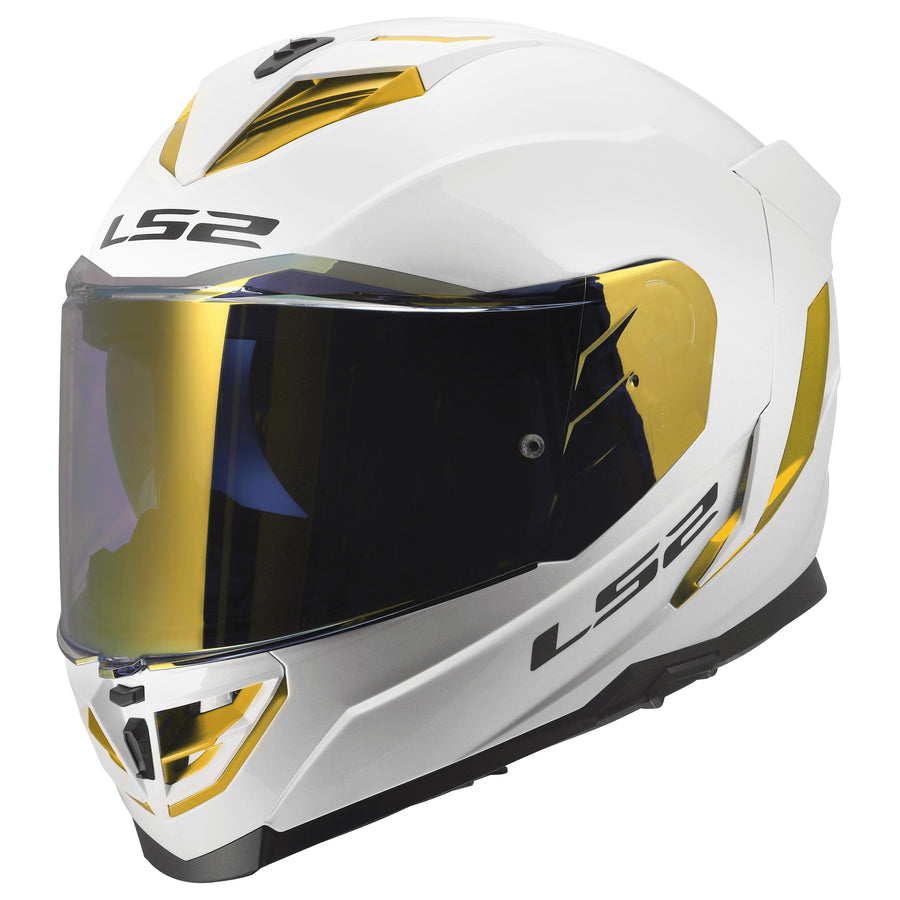 Assault III Solid Full Face Motorcycle Helmet W/SunShield Gloss White Gold