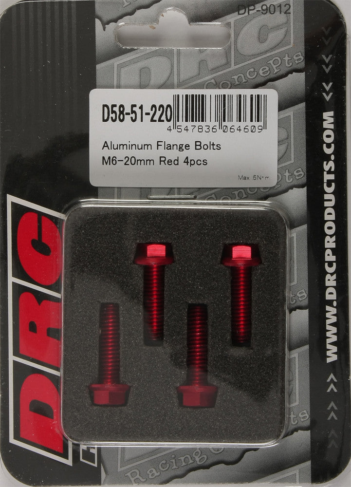 ALUMINUM FLANGE BOLTS RED M6X20MM 4/PK