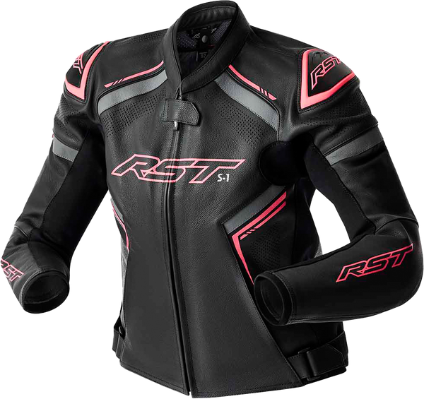 WOMENS S1 D3O LEATHER JACKET BLK/FLO PINK