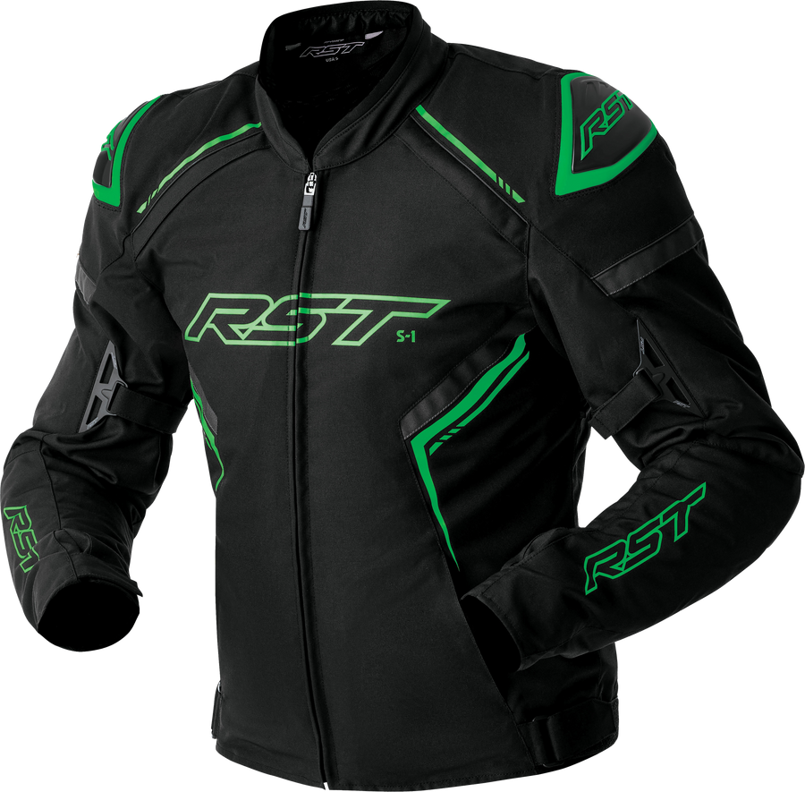 S1 D3O TEXTILE JACKET BLACK/GREY/FLO GRN SM