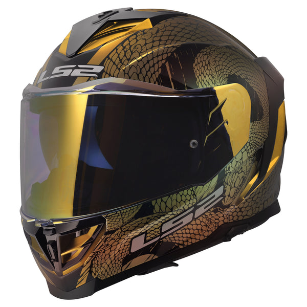 Assault III Snakebite Full Face Motorcycle Helmet W/ SunShield Krome Black Gold