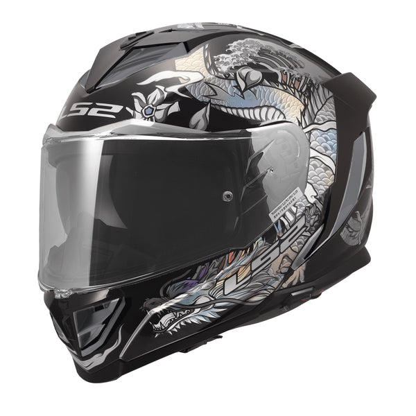 Assault III Warrior Full Face Motorcycle Helmet W/  SunShield Krome Silver Black