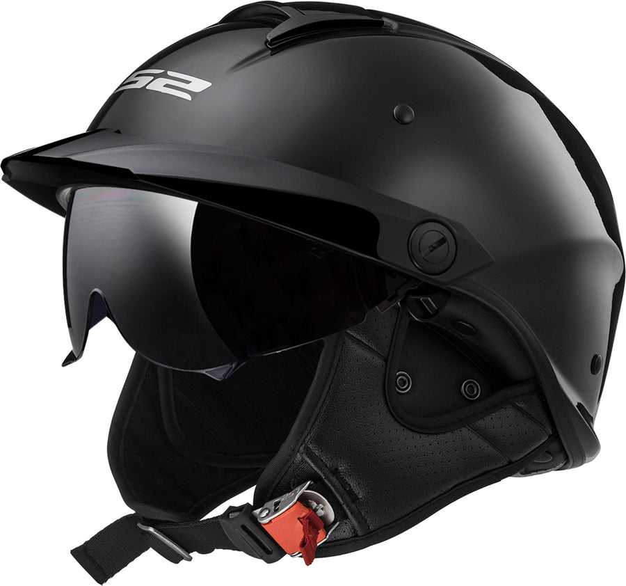 Rebellion Solid Half Motorcycle Helmet W/ SunShield Gloss Black