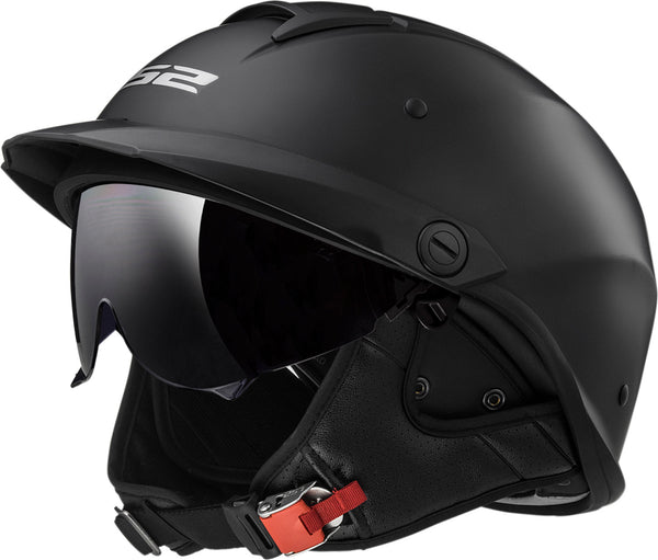 Rebellion Solid Half Motorcycle Helmet W/ SunShield Matte Black