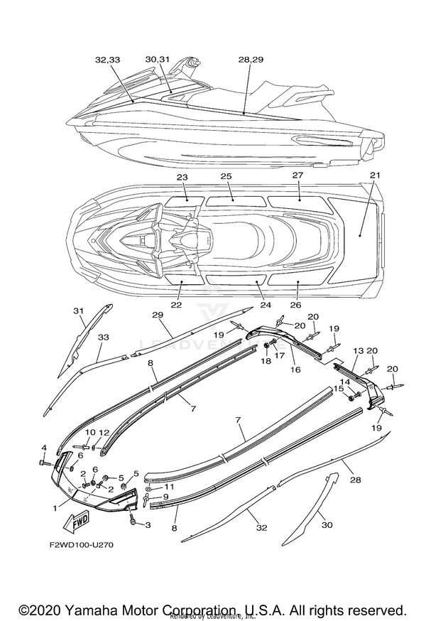 Yamaha parts diagram for F2X-U2511-10-00 - Ref #1