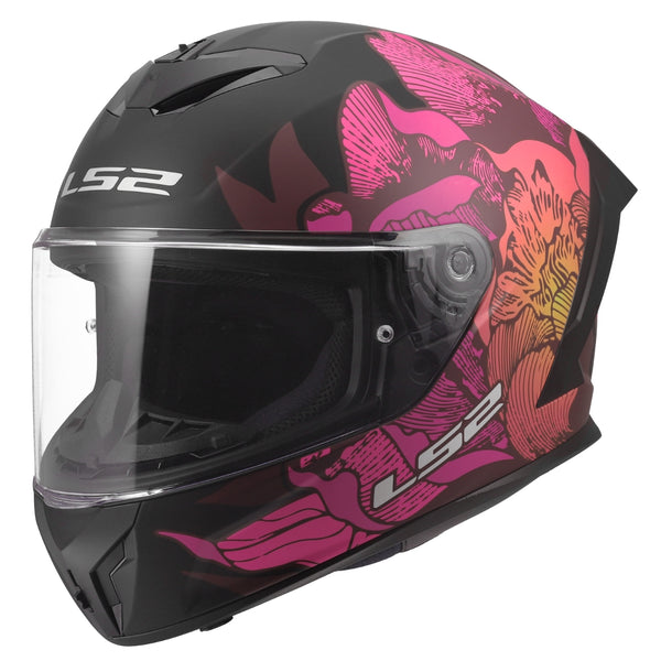 Rapid III Poppies Full Face Motorcycle Helmet Matte Black Pink