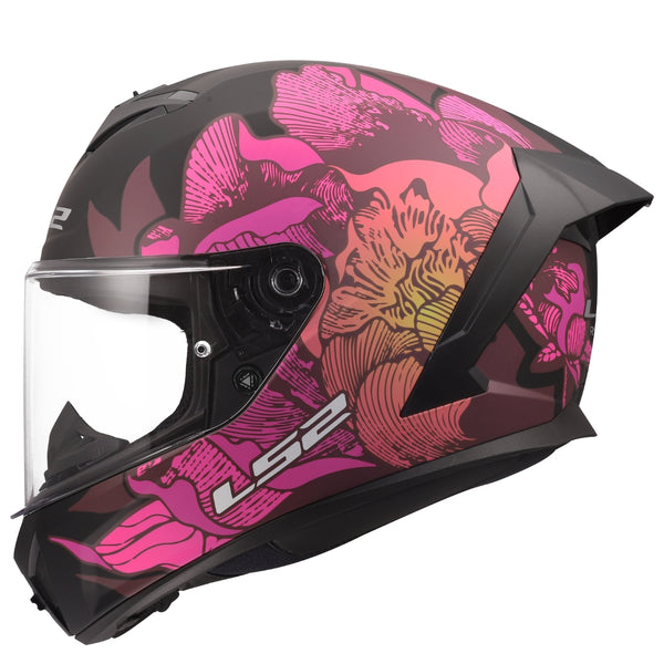 Rapid III Poppies Full Face Motorcycle Helmet Matte Black Pink