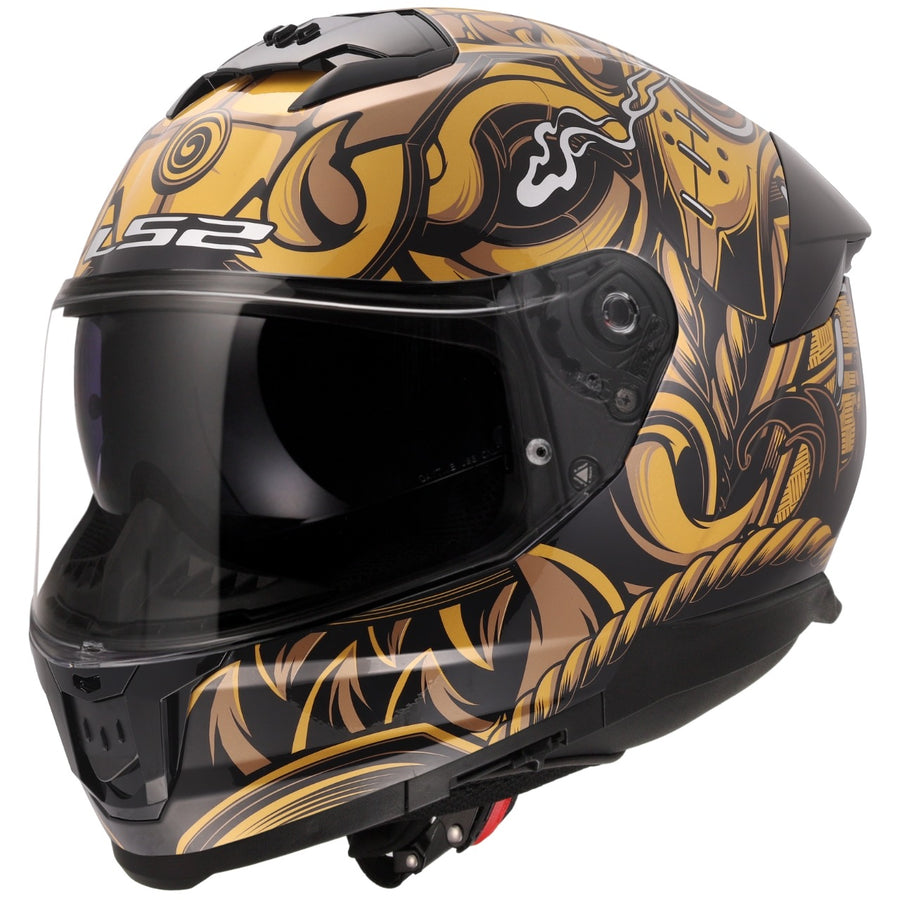 Stream II Samurai Full Face Motorcycle Helmet W/  SunShield Gloss Black Gold