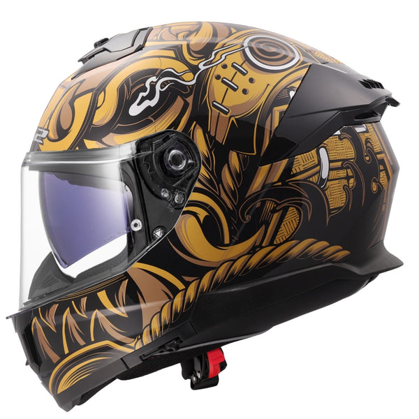 Stream II Samurai Full Face Motorcycle Helmet W/  SunShield Gloss Black Gold