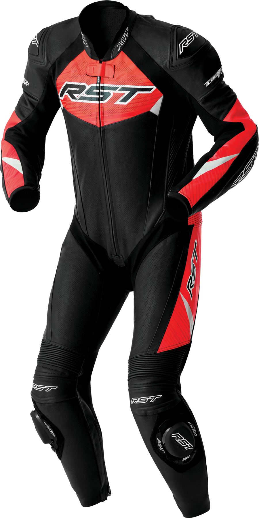 TRACTECH EVO D3O SUIT BLK/FLO RED LEATHER