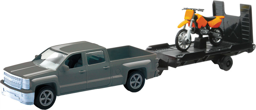 REPLICA 1:43 TRK/TRAILER/BIKE CHEVY SILVER/BIKE ORANGE | 19535A