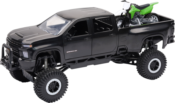 1:20 SCALE CHEVROLET 3500 HD OFFROAD PICKUP W/GRN DIRT BIKE | SS-37596