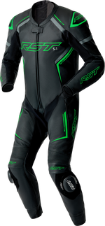 S1 D3O SUIT BLK/GRY/FLO GRN LEATHER LG