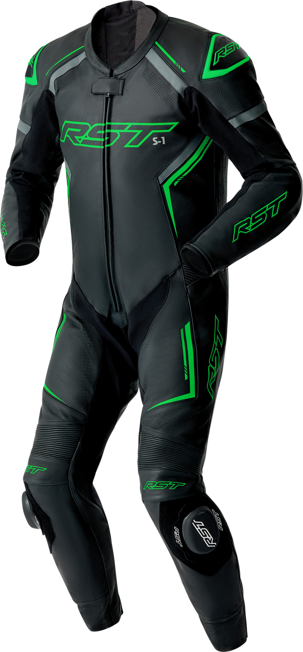 S1 D3O SUIT BLK/GRY/FLO GRN LEATHER