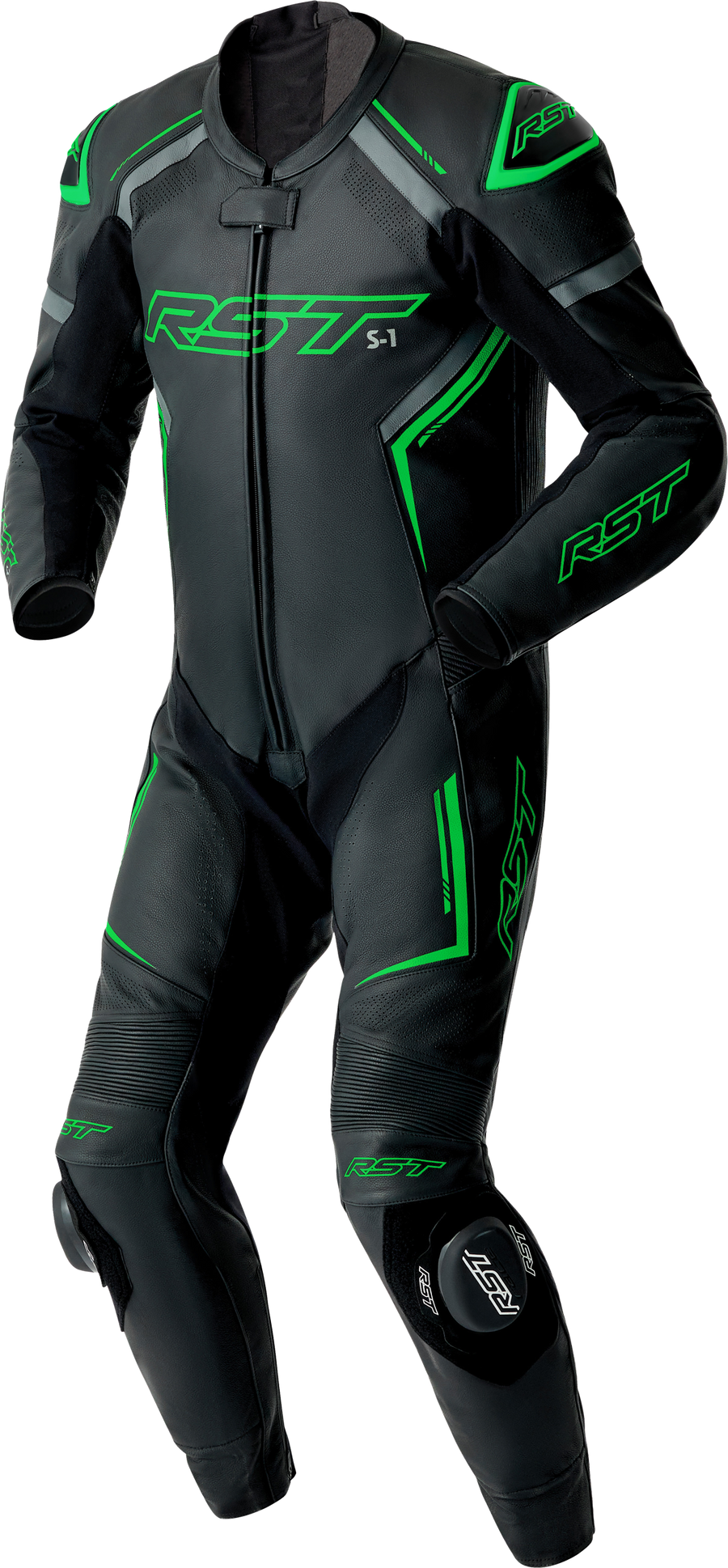 S1 D3O SUIT BLK/GRY/FLO GRN LEATHER 3X