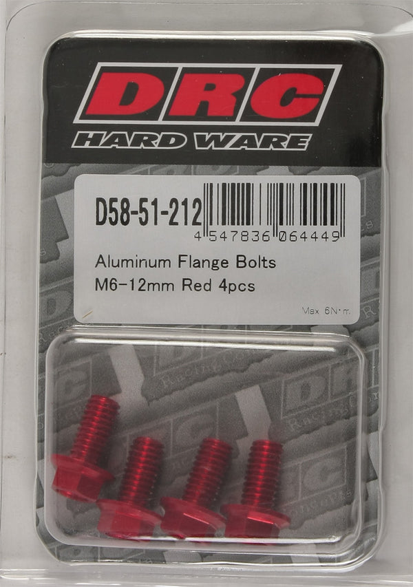 ALUMINUM FLANGE BOLTS RED M6X12MM 4/PK