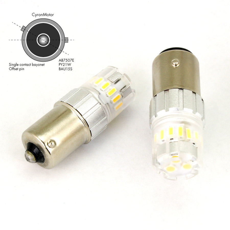LED BAU15S PY21W AMBER PAIR SINGLE CONTACT OFFSET PIN | AB7507E-A