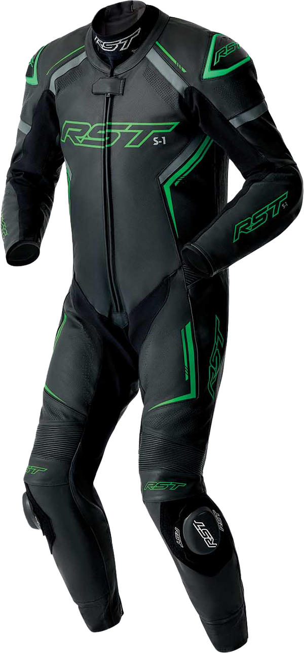 S1 D3O SUIT BLK/GRY/FLO GRN LEATHER