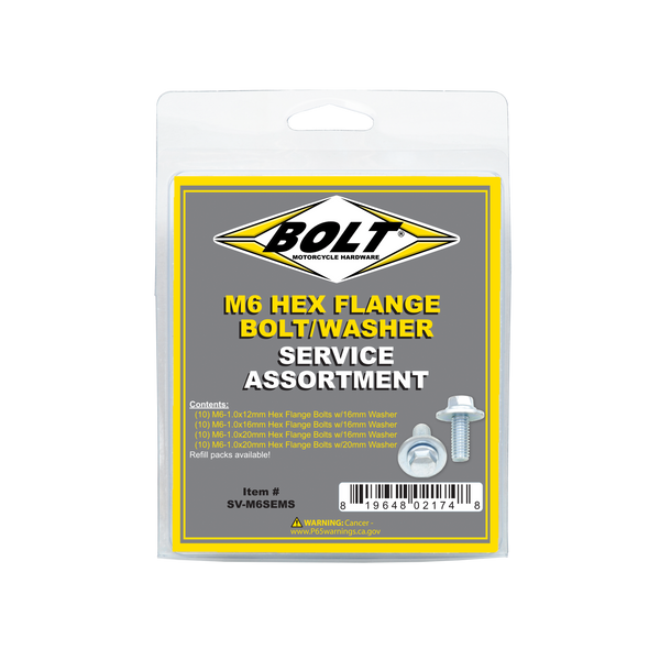 8MM HEX FLANGE BOLT ASSORTMENT W/16MM WASHER 40 PIECE KIT | SV-M6SEMS