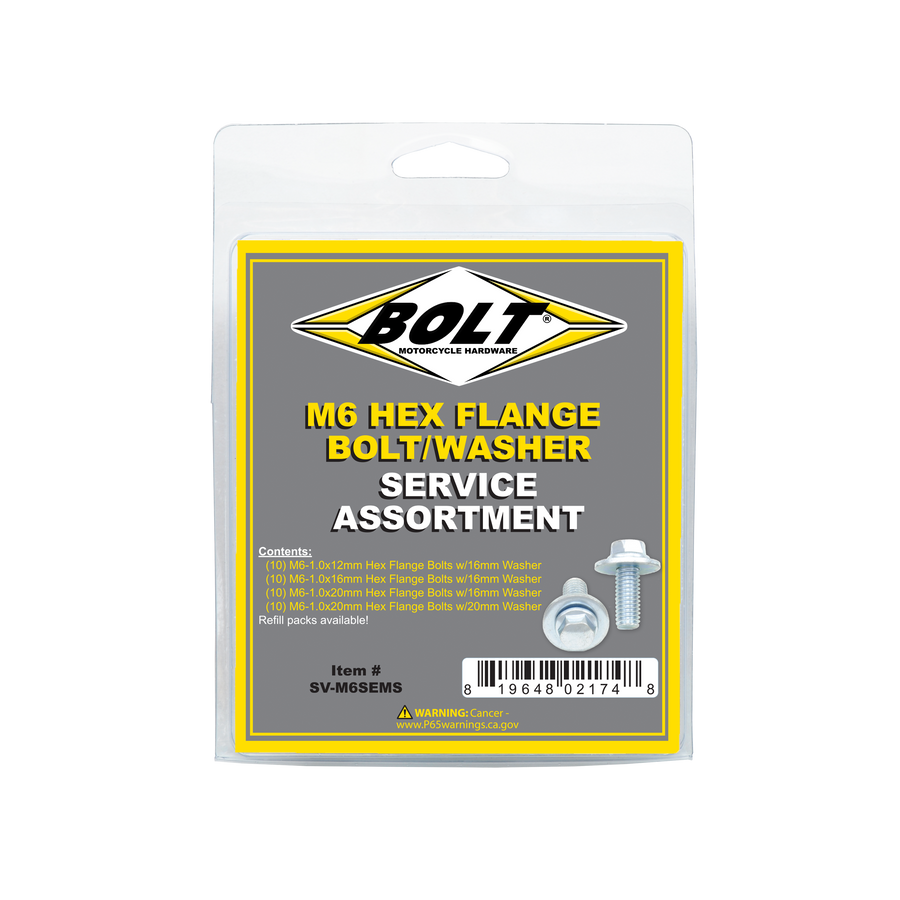 8MM HEX FLANGE BOLT ASSORTMENT W/16MM WASHER 40 PIECE KIT | SV-M6SEMS